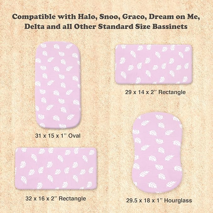 3-Pack Organic Jersey Cotton Bassinet Fitted Sheets – Fits 32 x 16 x 4 Inch Pads – Compatible with Halo, Snoo, Graco, Dream On Me, Delta – for Oval, Hourglass, and Rectangular Bassinet Mattresses