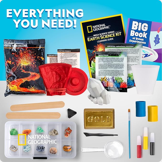 National Geographic STEM Science Kit - 15+ Experiments, Crystal Growing, Volcano Kit, Dig Kits & Gemstones for Kids - Amazon Exclusive
