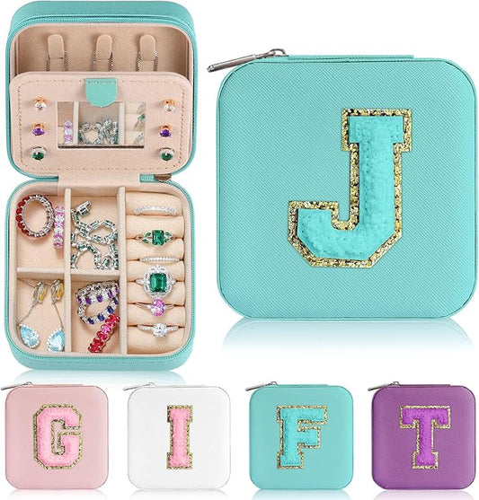 Parima Travel Jewelry Box for Girls Women, Jewelry Organizer Box | Personalized Jewelry Boxes for Women Girls Jewelry Box | Necklace Earrings Ring Box - Letter J, Aqua Blue