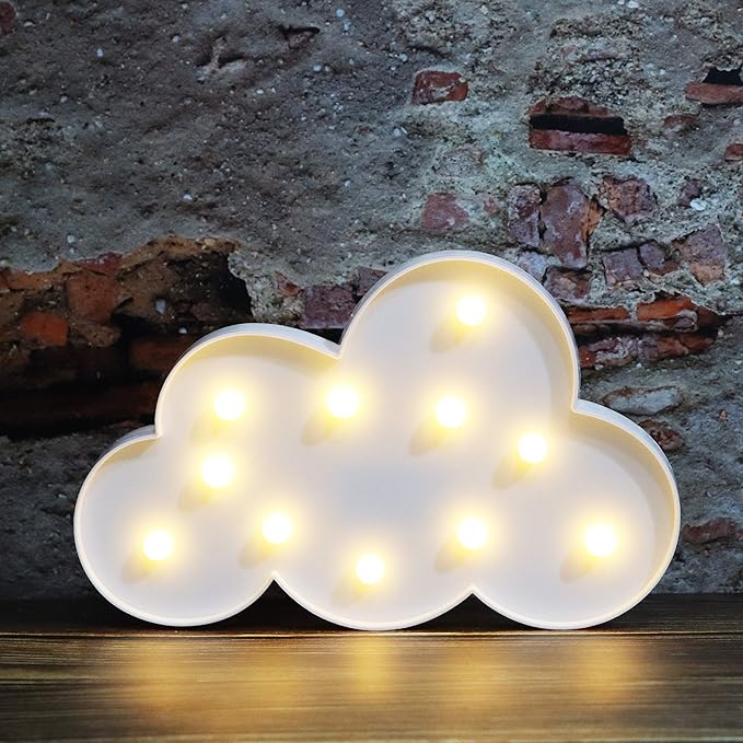 White LED Cloud Marquee Signs, Light Up Cloud Decorative Signs Hanging Hole Nursery Room Night Light for Baby Shower, Party Supply, Christmas Decor-White
