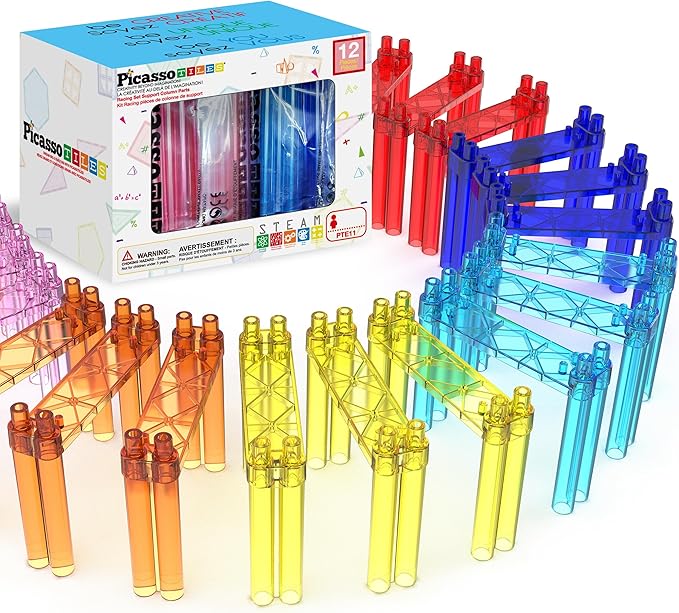 12 Piece Support Column Expansion Supporting Pack for Magnetic Race CarTrack Magnet Tile Building Block Construction Kit Education Toy Boys Girls STEM Puzzle Toy Kids Boy Girl Toddler 3+ PicassoTiles