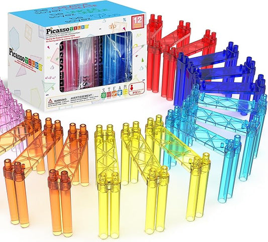 12 Piece Support Column Expansion Supporting Pack for Magnetic Race CarTrack Magnet Tile Building Block Construction Kit Education Toy Boys Girls STEM Puzzle Toy Kids Boy Girl Toddler 3+ PicassoTiles