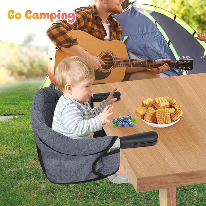 Hook On High Chair - Portable & Foldable Feeding Seat for Babies 6-36 Months, Home & Travel Use with Carry Bag (Grey)