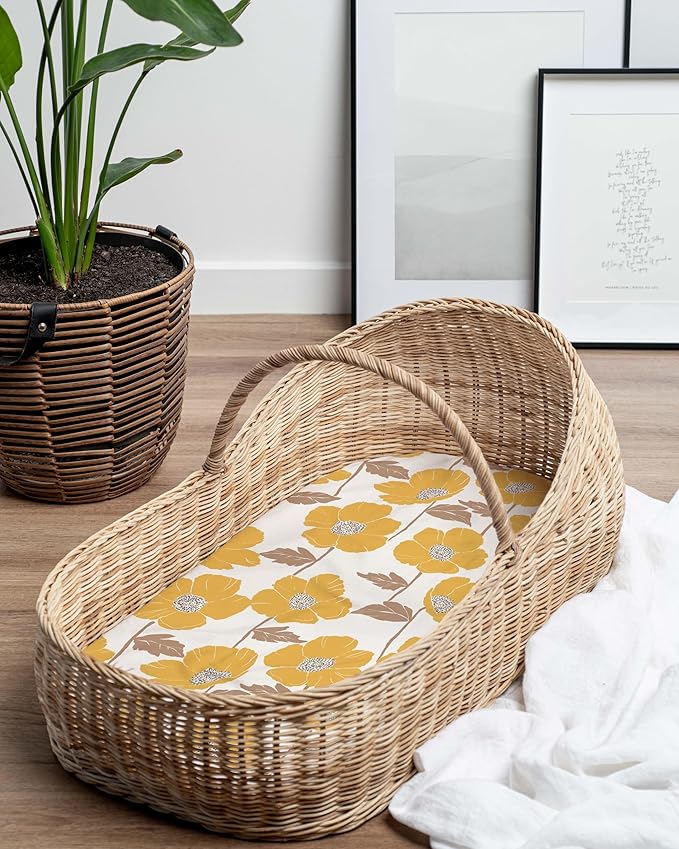 Baby Bassinet Sheets Girl (Poppy Fields) 2-Pack - Fitted Bedside Bassinet Sheets - Buttery Soft Cotton Blend for Standard Bassinet Mattress Pad - Compatible with Halo Bassinest