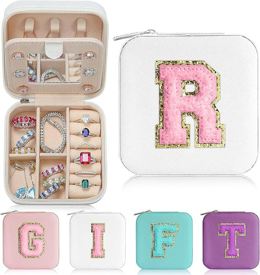 Parima Jewelry Organizer Box, Small Jewelry Box for Women Girls Initial R Travel Jewelry Case Small Jewelry Organizer Box Travel Jewelry Case Jewelry Box Organizer - Letter R, White