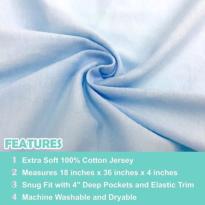 American Baby Company 100% Natural Cotton Fitted Cradle/Bassinet Sheet 36" x 18" - Soft, Breathable & Hypoallergenic Bed Sheet, Baby Blue, Neutral for Boys & Girls