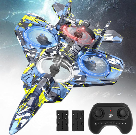 BEZGAR HQ057X RC Fighter Airplane丨Mini Drone Remote Control Jet Plane Stunt Drone for Adults & Kids Toy with Light Gift for Kids Beginner Blue