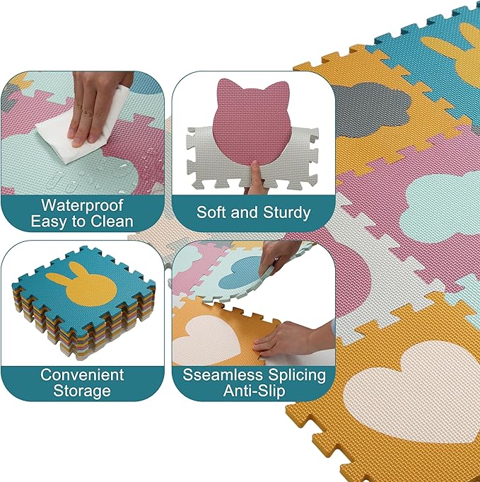 Baby Play Mats for Floor, Foam Baby Play Mat, Foam Play Mats Shapes Puzzle Mat 9 Pieces