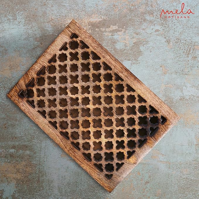 Mela Artisans Wooden Keepsake Box | Medium Burnt Mango Wood Memory & Photo Storage Box with Hinged Lid | Decorative Storage Box | Large | 9x6x3.5 Inch