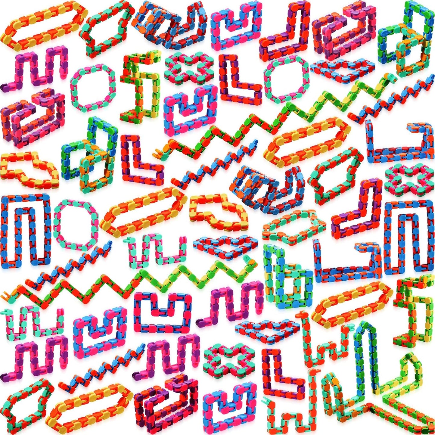 Sotiff 60 Pieces 24 Links of Wacky Track Fidget Toy Fidget Wacky Tracks Colorful Snake Snap Toys Wacky Track Gifts for Kids Adult Autism Stress Relief Therapy Toys Keeps Mind Focused (Classic Color)