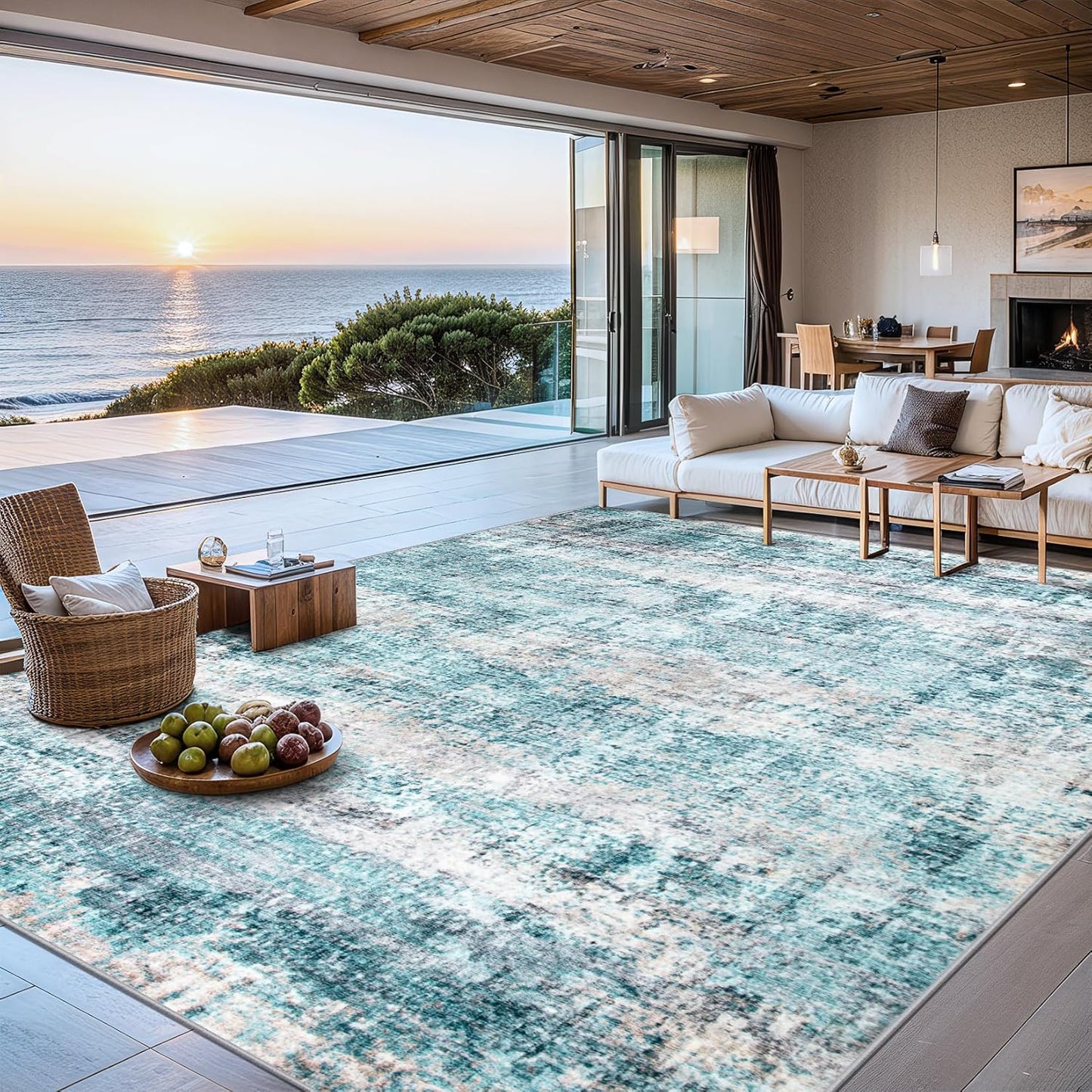 6x9 Area Rugs for Living Room - Washable Rug Modern Abstract Soft Large Neutral Non-Slip Carpet Indoor Floor Thin Carpets for Bedroom Dining Room Farmhouse Nursery Home Office Green