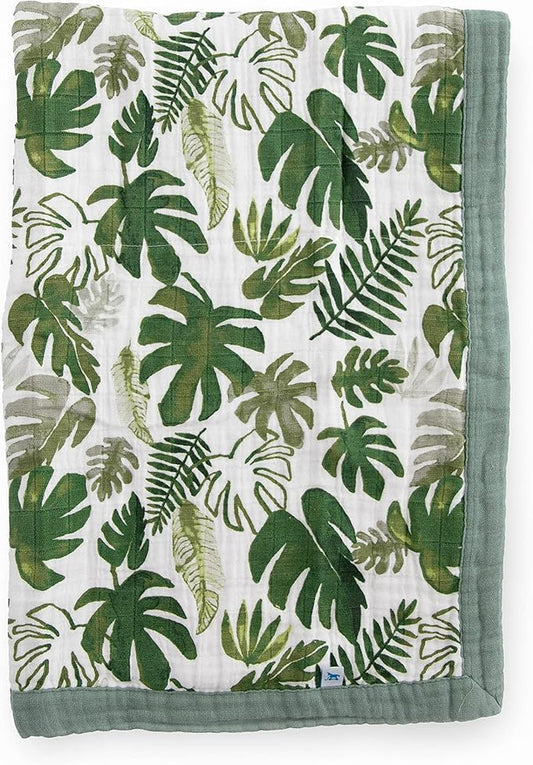 Little Unicorn Newborn Receiving Quilt | Ultra- Soft, Multi-Layered Muslin Fabric | Gift for Newborns & on-The-go (Tropical Leaf)