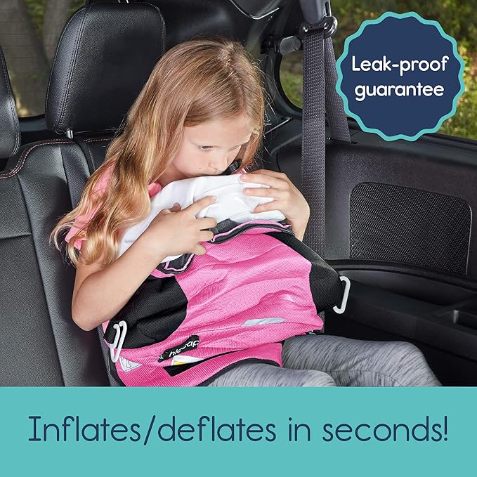 Hiccapop UberBoost Inflatable Booster Car Seat | Blow up Narrow Backless Booster Car Seat for Travel | Portable Booster Seat for Toddlers, Kids, Child | Pink/Black