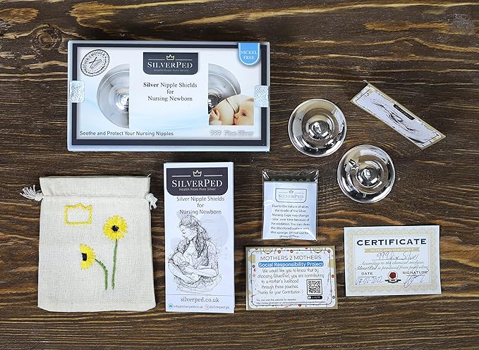 100% Silver Nipple Shield, Soothe and Protect Sore Nipples for Breastfeeding Newborn, Eco-Friendly Nickel-Free Silver Nipple Covers, Polished Surface, 2 Pieces (Standard)