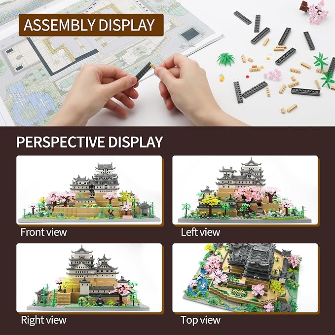 Japanese Micro Building Blocks Sets for Adults 10080 PCS Japan Himeji Castle with Cherry Blossoms Model Kit Big Architecture Landmarks Collection Kit