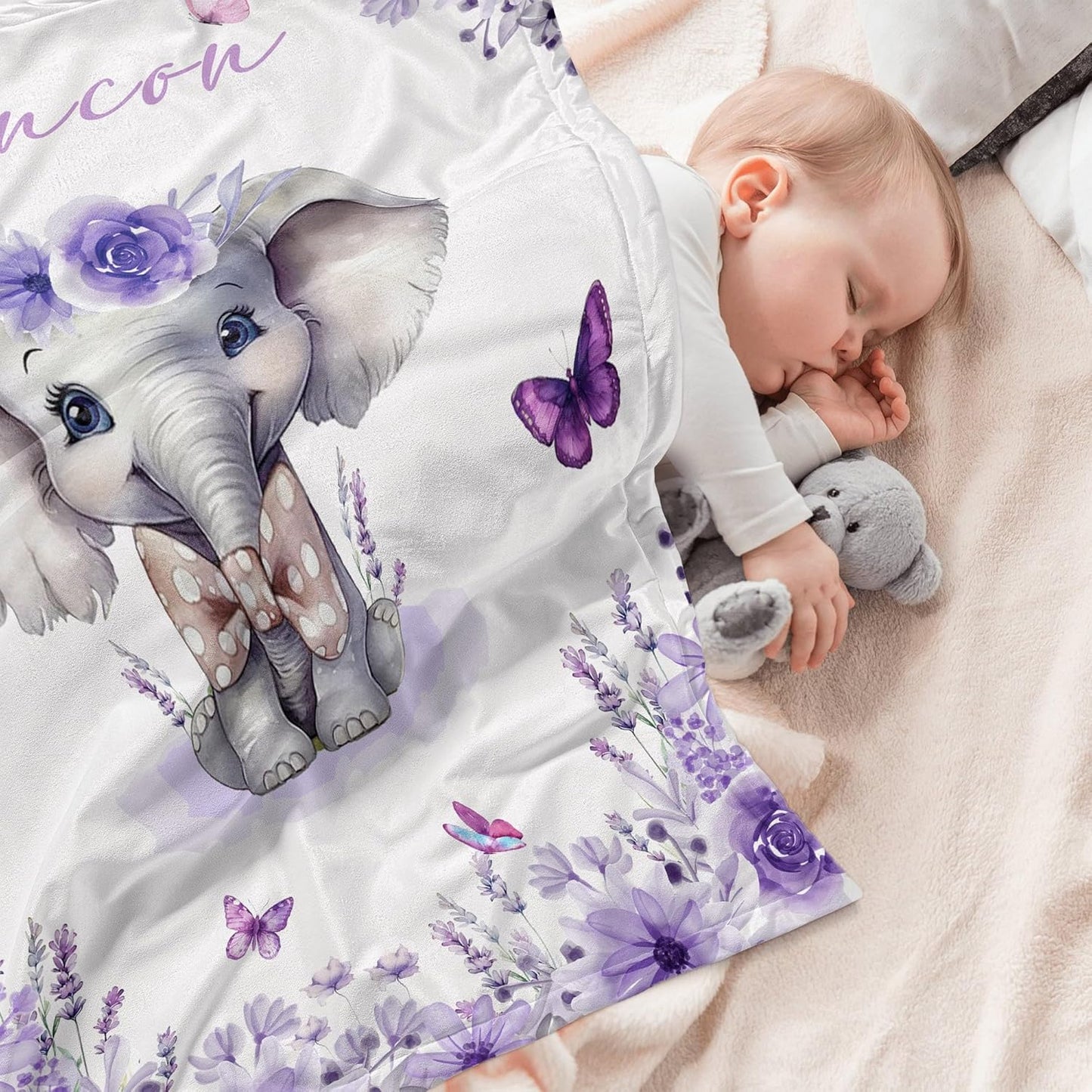 Custom Baby Blanket with Name Personalized Baby Name Blankets for Girls Customized Elephant Blanket for Baby Shower Birthday Christmas Newborn Gifts