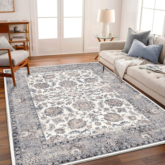 8x10 Washable Area Rug Medallion Distressed Design Boho Medallion Non-Shedding Easy Care Ideal for High Traffic Areas in Living Room Bedroom Kitchen Office Coffee Table Large Carpet