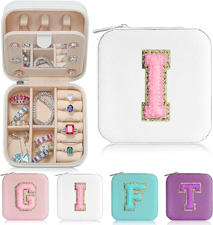 Parima Small Jewelry Box for Girls, Travel Initial Jewelry Boxes for Girls | Small Jewelry Organizer Box | Travel Jewelry Case Organizer | Mini Travel Jewelry Box - Letter I, White