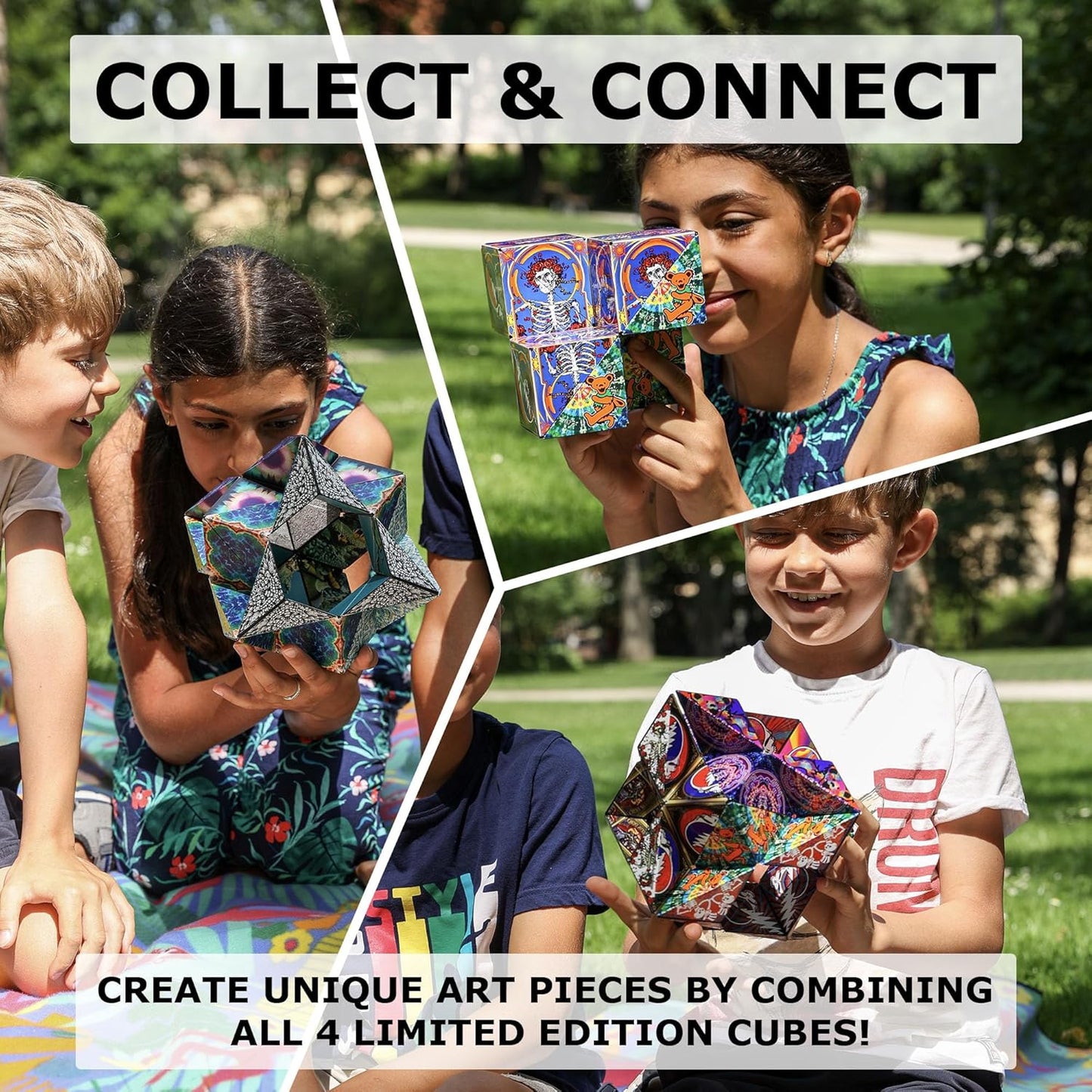 Shashibo Limited Edition Gartel Shape Shifting Box - Award-Winning, Patented Fidget Cube w/ 36 Rare Earth Magnets - Designed by Digital Art Pioneer Laurence Gartel (4 Pack)