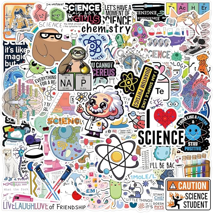 110pcs Science Stickers Pack, Chemistry, Biology, Physics, Science Classroom Decor for School Teacher Student Laboratory Sticker Decals for Laptop Water Bottle Notebook Science Party Favors and Decor