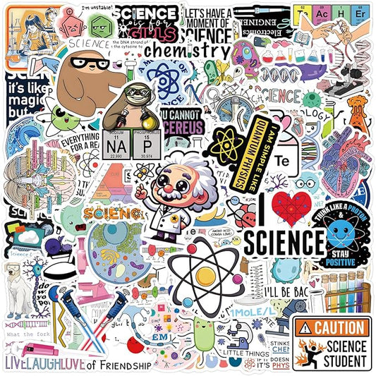 110pcs Science Stickers Pack, Chemistry, Biology, Physics, Science Classroom Decor for School Teacher Student Laboratory Sticker Decals for Laptop Water Bottle Notebook Science Party Favors and Decor