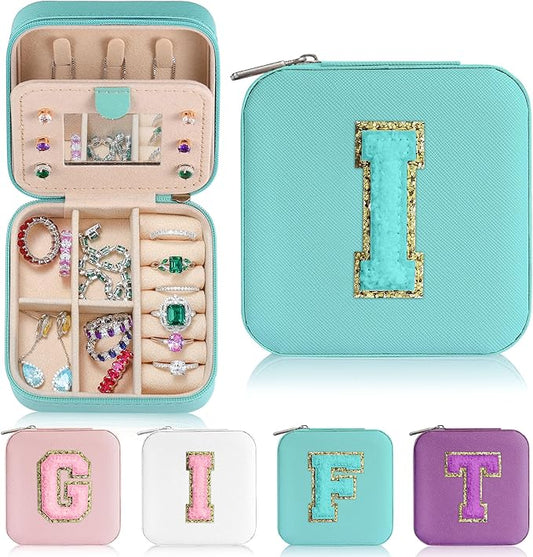Parima Small Jewelry Box for Girls - Travel Initial Jewelry Case for Girls | Small Jewelry Organizer Box | Jewelry Case Jewelry Box Organizer | Mini Jewelry Boxes - Letter I, Aqua Blue