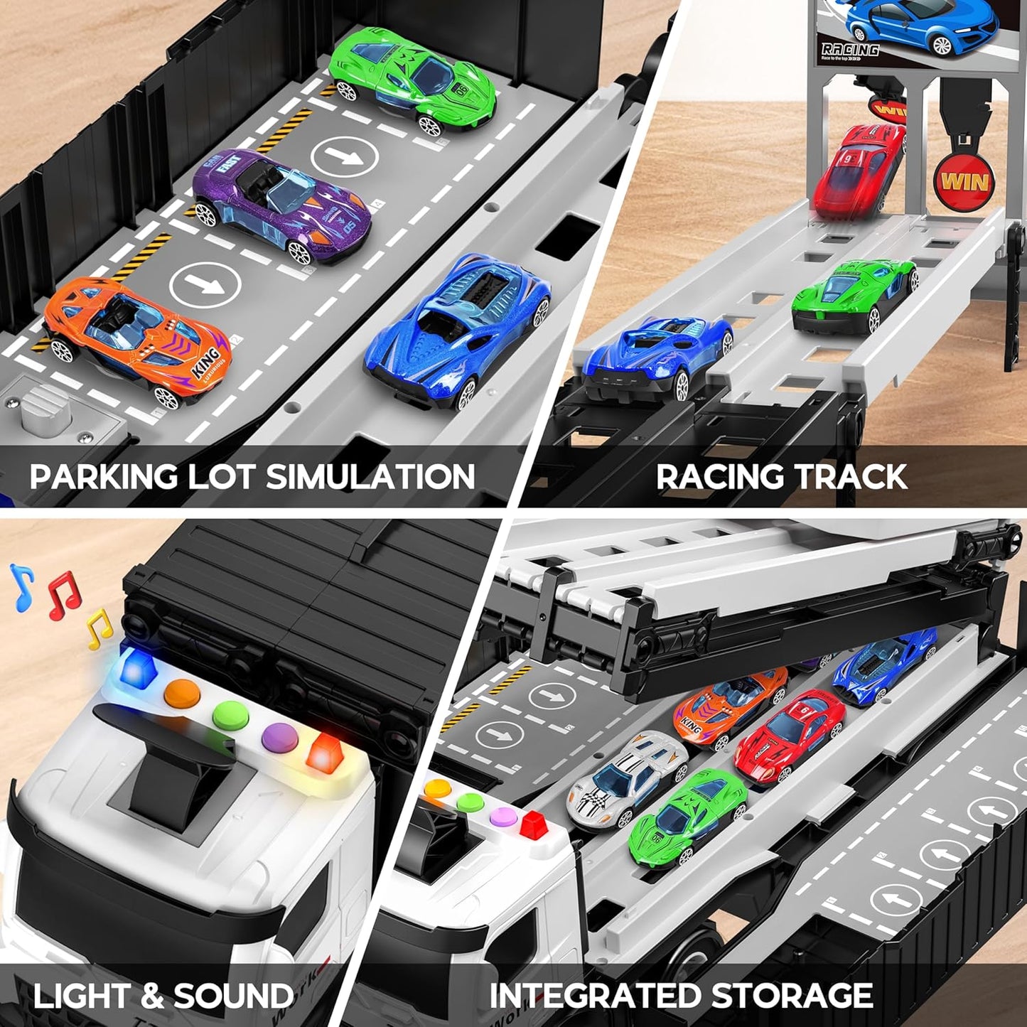 Carrier Truck Race Track Boys Toys, Foldable 3 Layer Toddler Track Playset,Toy Truck Transport Car Carrier & 8 Race Cars, Truck Toddlers Toys B-Day Gifts for Age 3 4 5 6+ Years Old Boys Toy