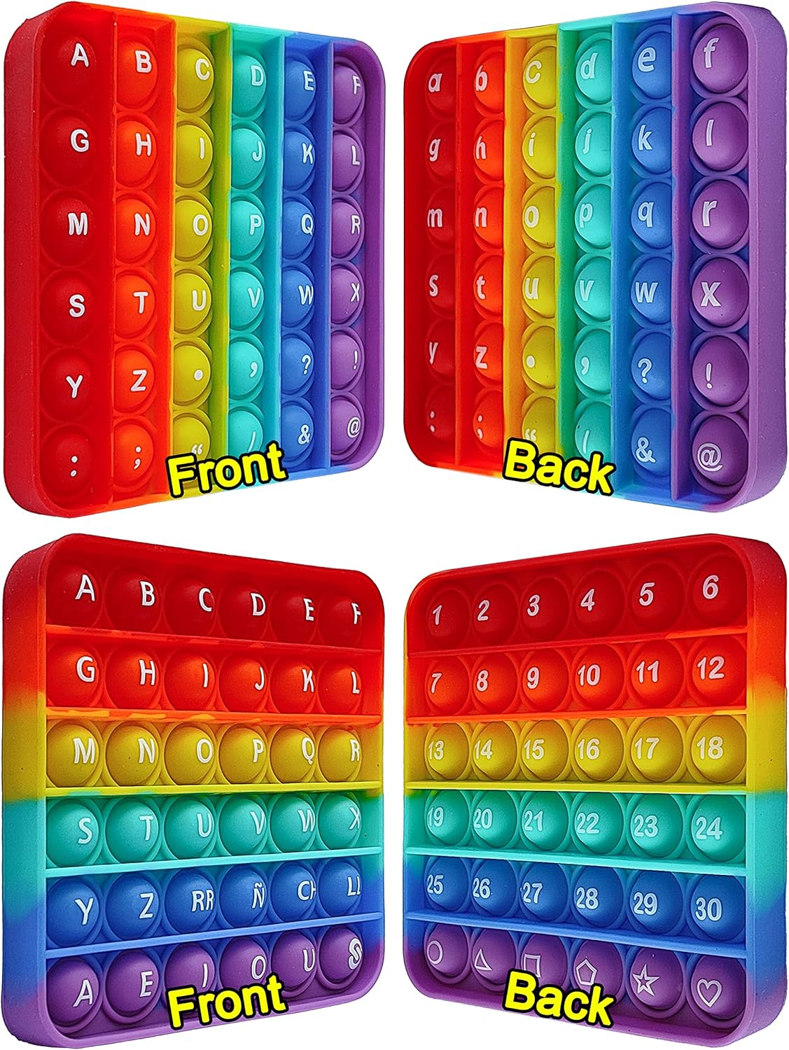 Alphabet Pop Fidget Toy Letters ABC Numbers Learning and Educational Toys Square Sensory Toys Popper Games Gifts for Kids ADHD Autism 2 Packs Double Side(Alphabet Numbers and Uppercase Lowercase)