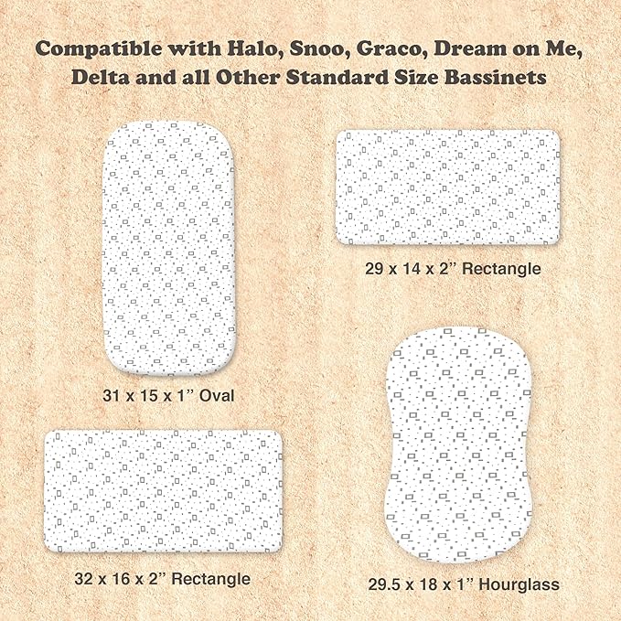 2-Pack Organic Fitted Bassinet Sheets, Compatible with Halo, Snoo, Graco, Dream On Me, Delta, and Other Standard Size Bassinets - Fits Oval, Hourglass, & Rectangle Shapes (Size 32 x 16 x 4 Inches)
