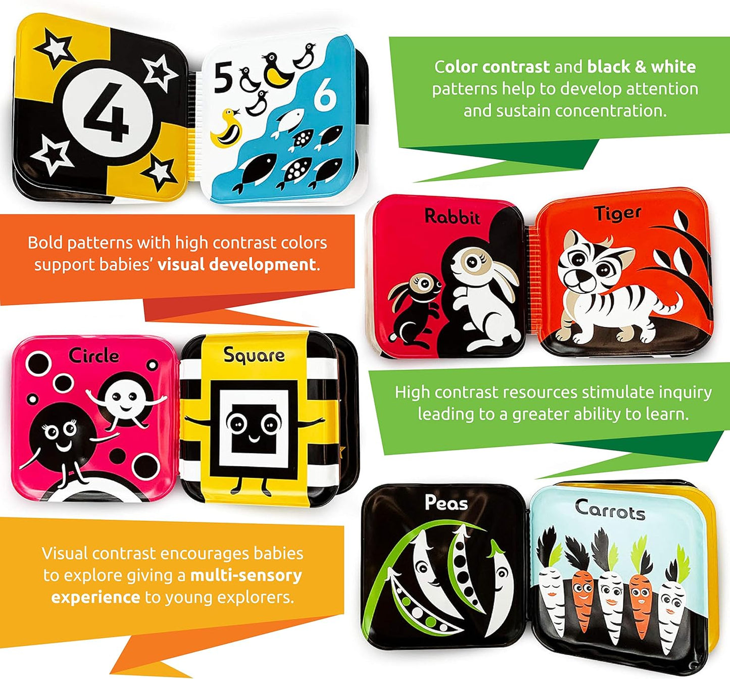 Floating Baby Bath Books – High Contrast Black and White Waterproof Bath Books for Babies 3+ Months