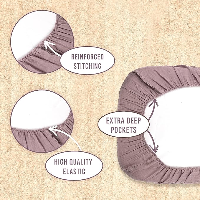 3 Pack Organic Muslin Bedside Bassinet Sheets Compatible with Mika Micky, Baby Delight, Dream On Me, AMKE and Other Bassinet Pads Size Between 17-21 in Width, 29-33 in Length, and 1.5-4 in Thick