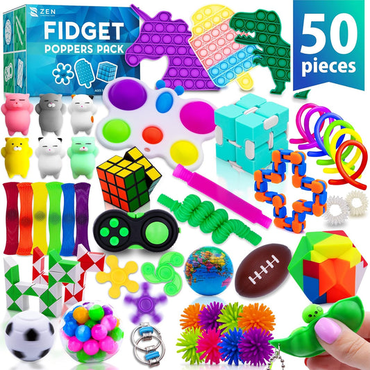 50 Pcs Fidget Toys Pack - Kids Stocking Stuffers Gifts for Kids, Party Favors Autism Autistic Children - Adults Stress Relief Sensory Toy - ADHD Toys Bulk for Classroom Treasure Box Prizes - Pop Its