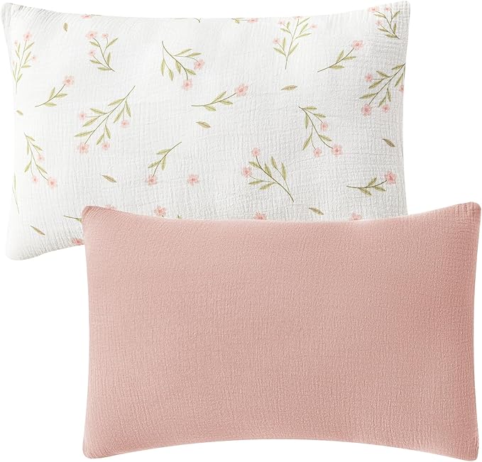 JELLYMONI 2 Pack Muslin Toddler Pillowcase for 13x18 Pillow, 100% Cotton Baby Pillow Case Cover for Bed, Toddler Cot and Travel, Soft & Breathable Baby Kids Envelope Pillowcase, No Pillow