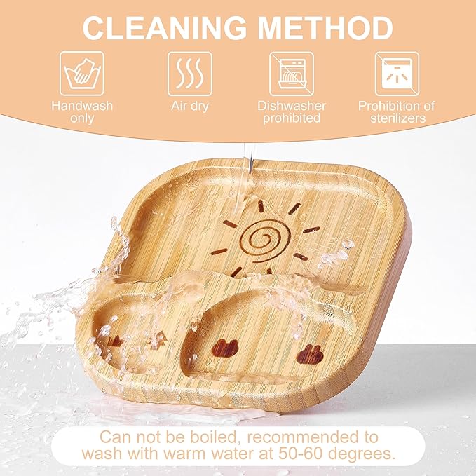 Suction Plates Bowls Set for Baby Toddler Non-Toxic Bamboo Feeding Set with Silicone Fork & Spoon (Pink Feeding Set)