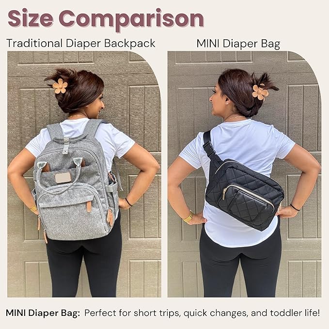 Lion & Light® Small Diaper Bag - Mini Diaper Bag with Portable Changing Pad, Fanny Pack Crossbody Bags for Baby & Toddler, Black Travel-Friendly Baby Tote with Adjustable Strap & Zippered Pockets