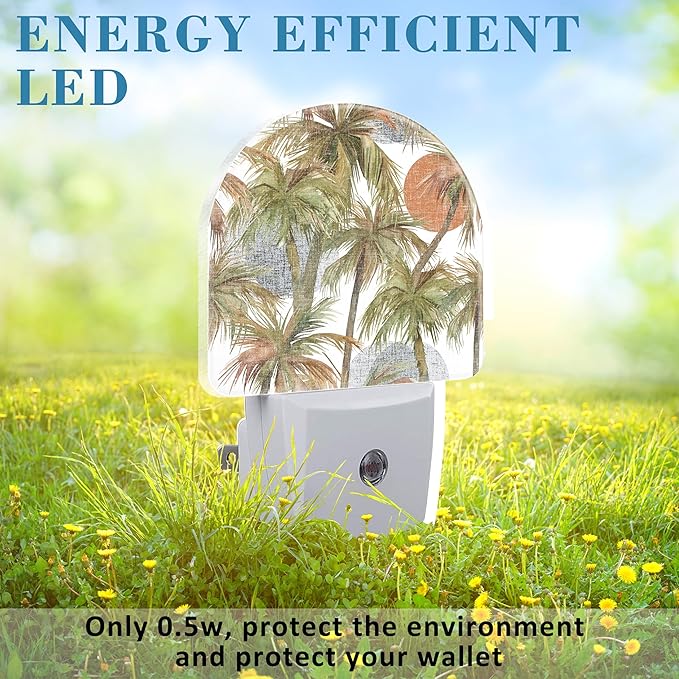 Plug in Night Lights Watercolor Abstract Tropical Jungle Night Light with Dusk to Dawn Sensor Night Light for Kid Girls Boys Women Men Room Decor, Hallway, Kitchen, Bathroom, Nursery, Stairs