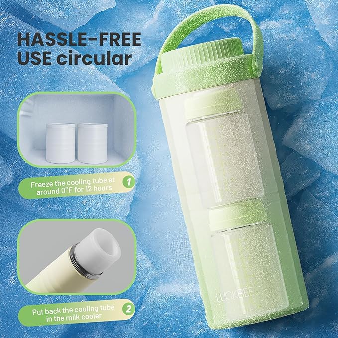 LUCKBEE Portable Breastmilk Cooler - 16oz Breast Milk Cooler Bottle with LCD Temp Display Cooling up to 24 Hours, Breastmilk Chiller with 2pcs Milk Storage Bottles, Breastfeeding Essentials for Baby