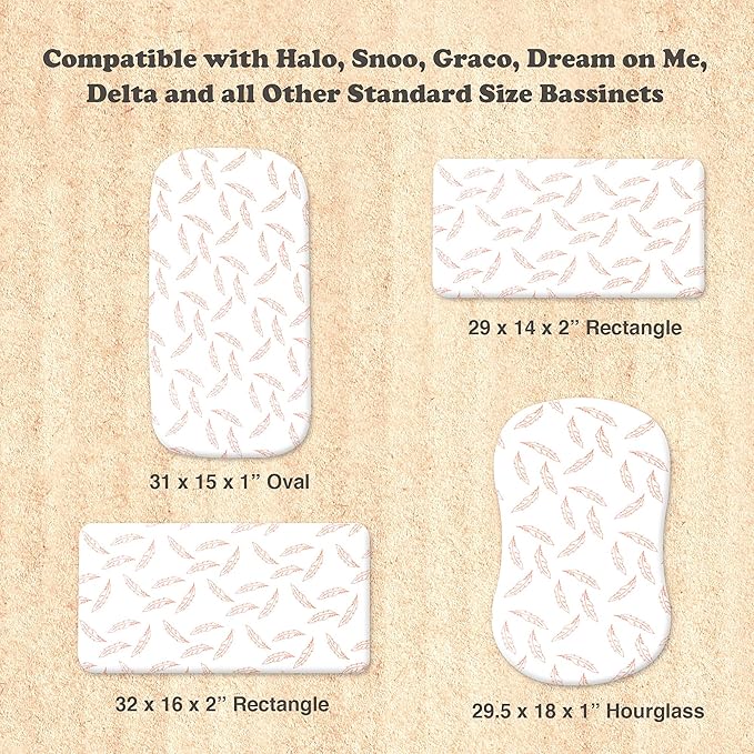 Bassinet Sheets Girl– 3-Pack Soft Fitted Bassinet Sheets, Organic Cotton, Breathable & Cozy, Fits 32x16x4 Inch Rectangle, Oval & Hourglass Mattresses