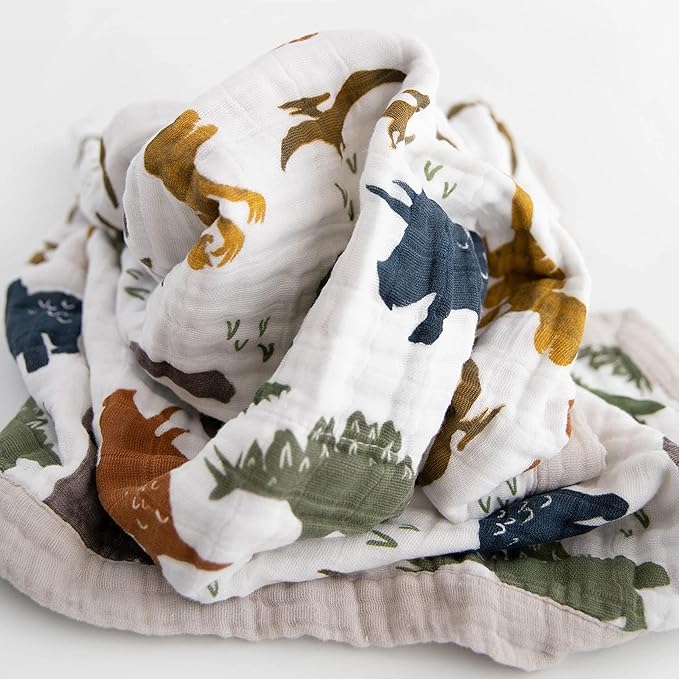Little Unicorn Newborn Receiving Quilt | Ultra- Soft, Multi-Layered Muslin Fabric | Gift for Newborns & on-The-go (Dino Friends)