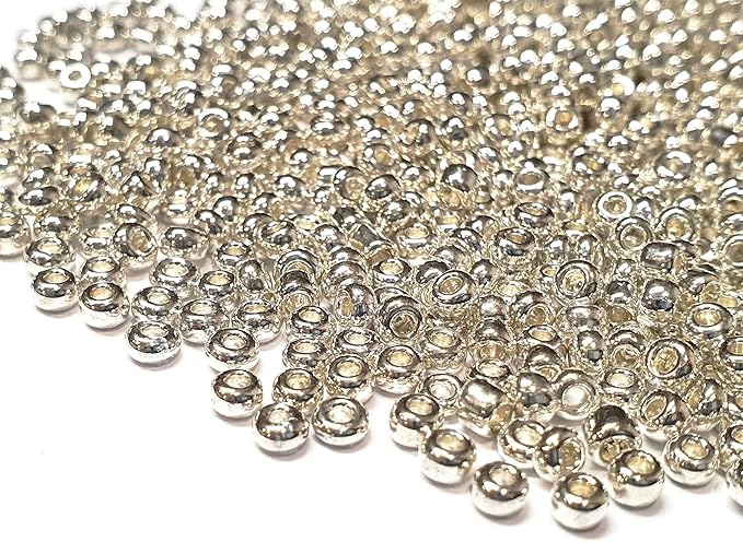 Perlin Glass Seed Beads 4mm 6/0 Round Mini Small Pony Spacer Beads 1100pcs for Jewelry Making Earrings Bracelets Pendants Waist DIY Handmade Metallic Color Kit (Silver Shiny)