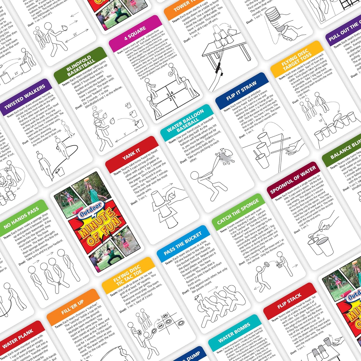 Funwares Minute of Fun Game - Minute to Win It Games for Kids, Adults, Teens, Families, Game Night, Gift for Home, Birthdays, or Travel. 2-12 Players! Outdoor - 272 Challenges