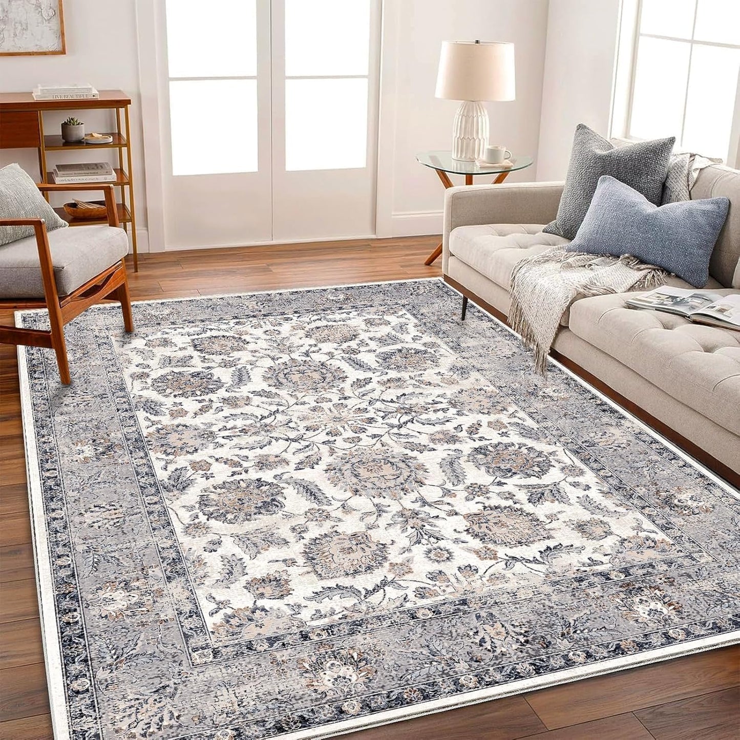 9x12 Washable Area Rug Medallion Distressed Design Boho Medallion Non-Shedding Easy Care Ideal for High Traffic Areas in Living Room Bedroom Kitchen Office Coffee Table Large Carpet