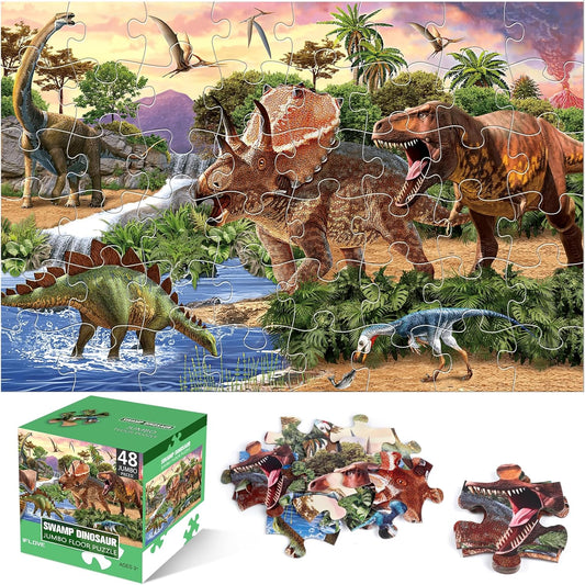 Jumbo Floor Puzzle for Kids,48 Piece Dinosaur Large Jigsaw Puzzles for Toddlers Ages 3-5,Children Learning Preschool Educational Dinosaur Toys,Christmas Birthday Gifts for Boys Girls Ages 4-8