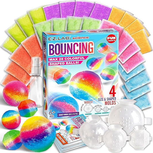 Big Bouncy Ball Kit for Kids, FunKidz DIY Ultimate Magic Bouncy Balls Making Kit Science Craft Projects Birthday Party Activities for Boys Girls Ages 6-12 Includes Tennis Size Ball Model and Powder