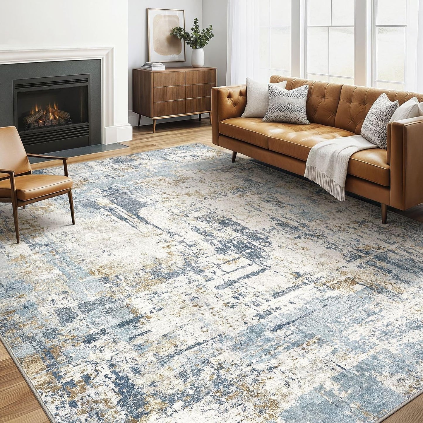 6x9 Area Rugs Washable Rug: Large Abstract Modern Soft Stain Resistant Indoor Floor Non Slip Accent Carpet for Living Room Bedroom Nursery Playroom Dining Room Office Dorm Home House- Light Blue