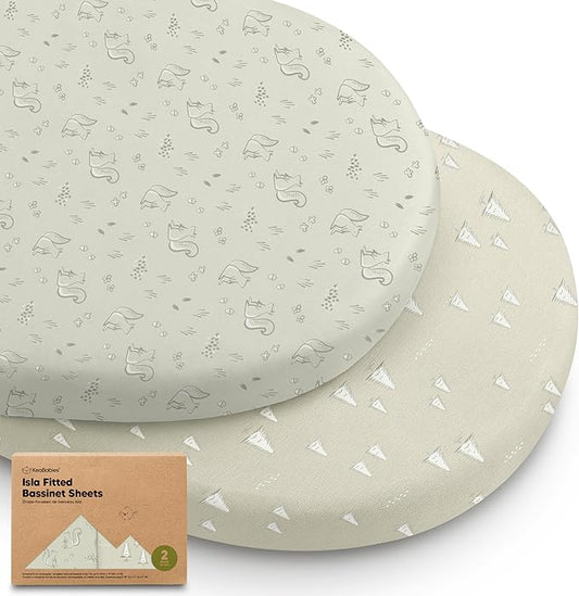 2-Pack Baby Bassinet Sheets Girl, Boy - 33x17 Viscose Derived from Bamboo Bedside Mattress Fitted Bassinet Sheets, Compatible with Halo Bassinest Swivel Sleeper, Baby Delight, Graco (Pine Grove)