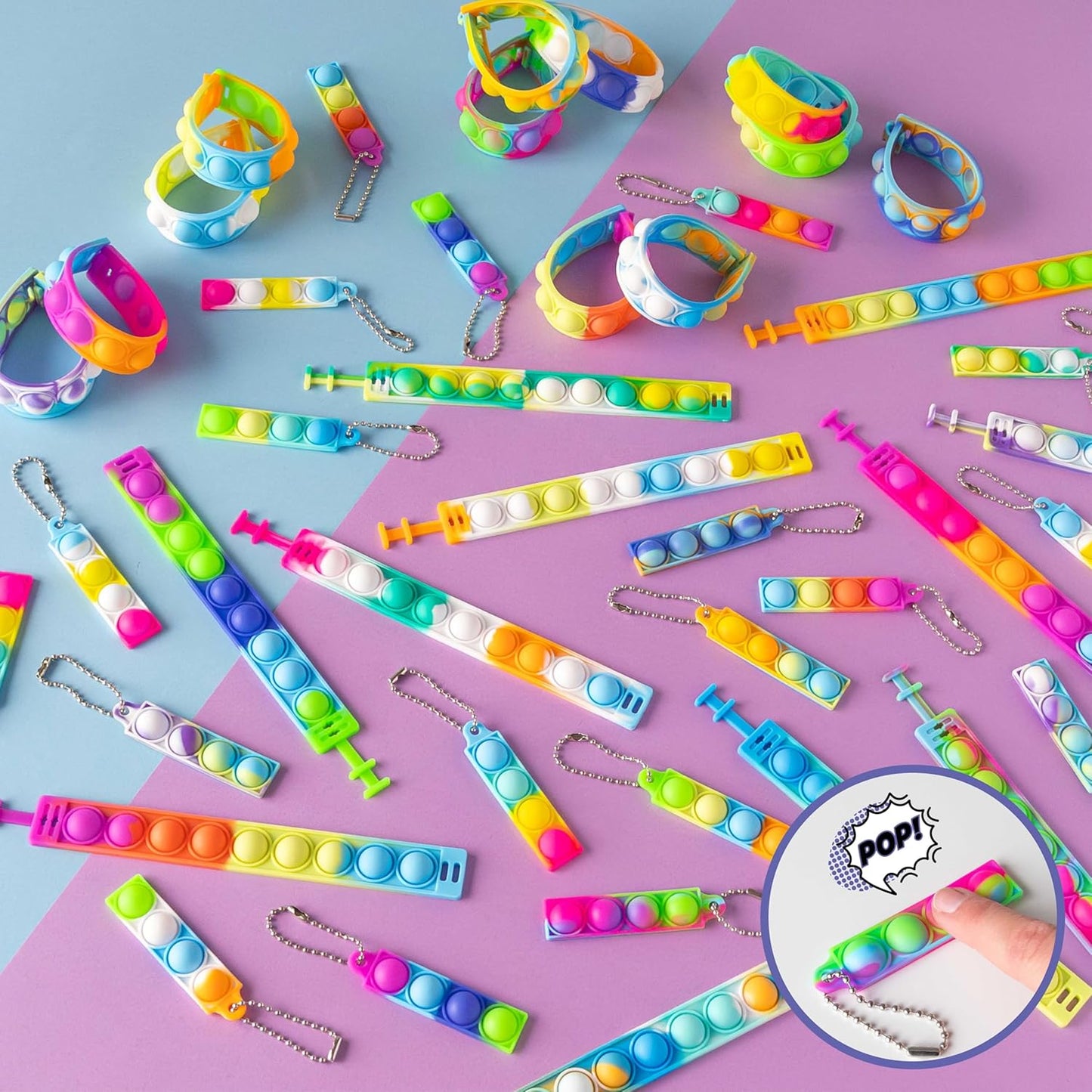 Pop It Bracelets and Keychains Kids Party Favors Pack 30 - BONNYCO | Goodie Bags Stuffers For Kids Fidget Toys Bulk, Birthday Party Favors for Kids Pinata Stuffers, Goody Bag Stuffers for Kids Pop Its
