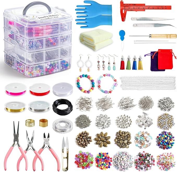 Jewelry Making Kit, 1960 pcs, Supplies Includes Beads, Instructions, Findings, Wire for Bracelet, Necklace, Earrings Making Kit for Adults by Inscraft