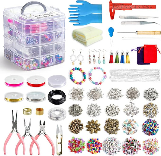 Jewelry Making Kit, 1960 pcs, Supplies Includes Beads, Instructions, Findings, Wire for Bracelet, Necklace, Earrings Making Kit for Adults by Inscraft
