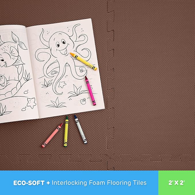 Flooring Inc's 1/2" Soft Non-Toxic Baby Play Mat, Toddler Playmat, Colorful Puzzle PlayMat, Floor Mats for Kids & Babies, EVA Foam Interlocking Tiles for Nursery & Playroom | Brown, 35 Tiles, 140 SqFt